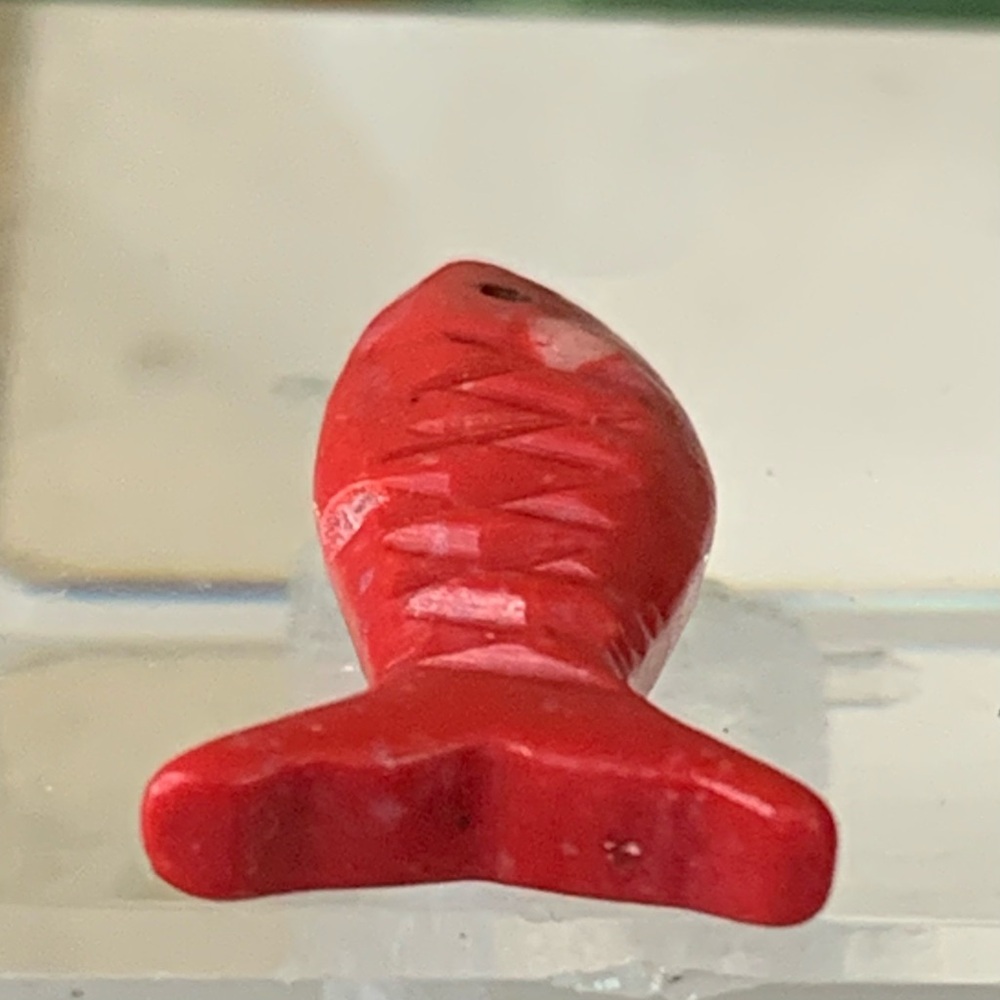 Native American Zuni Style Fish Fetish Bead Drilled Red Jasper Carved Animal .7" - Picture 6 of 11